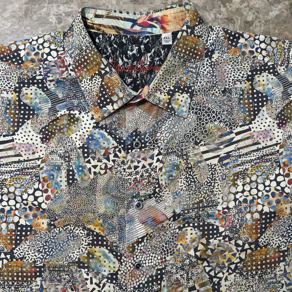 Robert Graham Shirt Mens 4XL Colorful Abstract Short Sleeve Button Flip